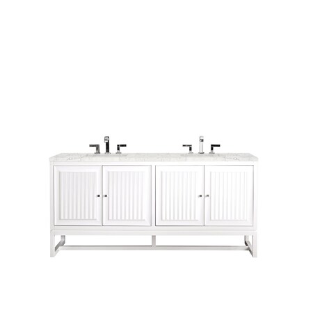 James Martin Vanities Athens 72in Double Vanity, Glossy White w/ 3 CM Eternal Jasmine Pearl Quartz Top E645-V72-GW-3EJP
